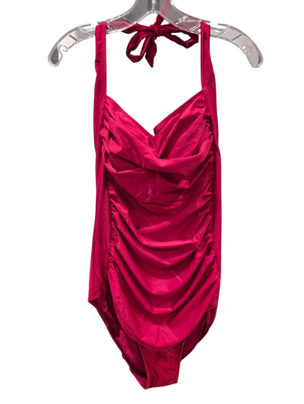 Smismivo Ruched Halter One-Piece Swimsuit in Deep Wine Red Size Large